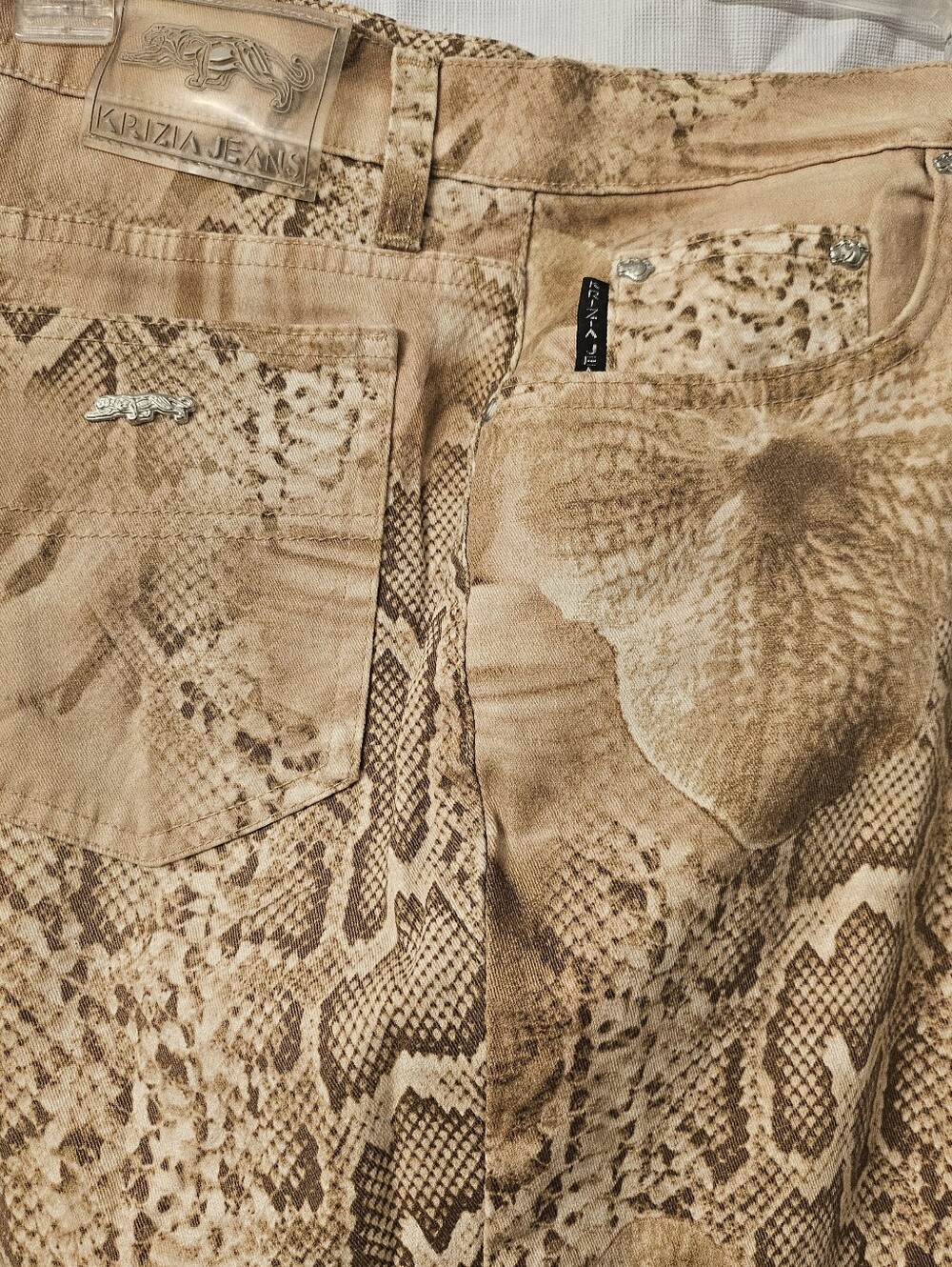 Krizia Jeans Snakeskin Print Jeans — Tan Brown